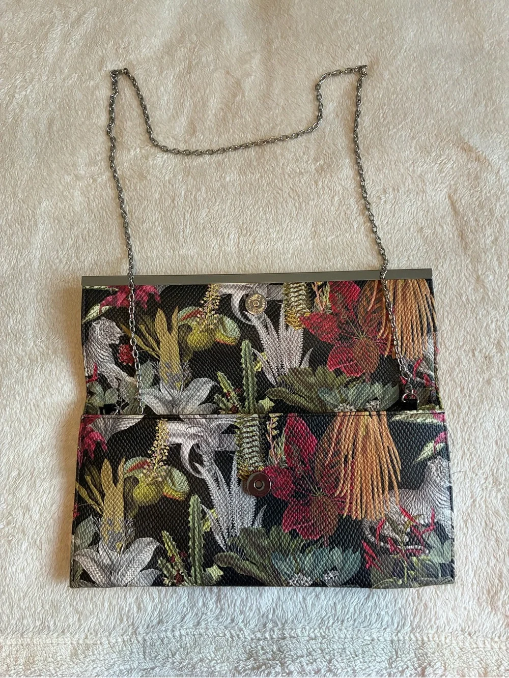 Christian Lacroix Floral Fold-Over Key & Card Holder in Black, Red, Green, Cream